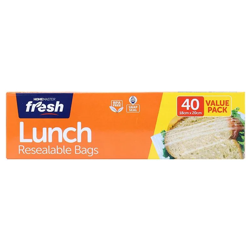 Home Master Kitchen Consumables Lunch Bags Snap Lock 40pk 18cm x 20cm