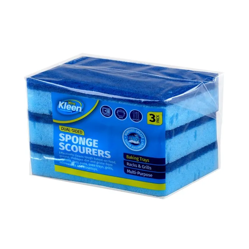 [231478] Kleen Angled Sponge with Top Scourer 3pk - 11.5cm x 7cm x 2.5cm