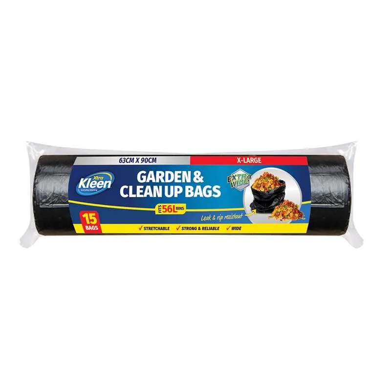 [256822] Kleen Garbage Bags Multi-Purpose 56L - 15pk - 63cm x 90cm - Black