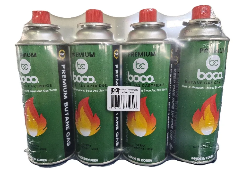 boco. 220g Rim Vent Safety Butane Gas Cartridge - 4 Pack