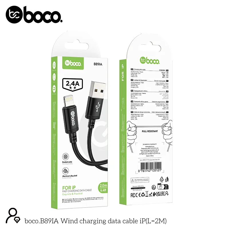 boco. B89IA IP Charging Data Cable 2M Black