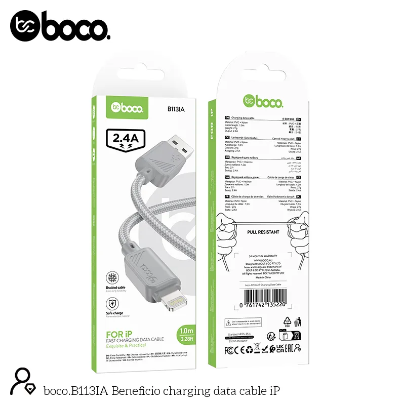 boco. B113IA IP Charging Data Cable Gray