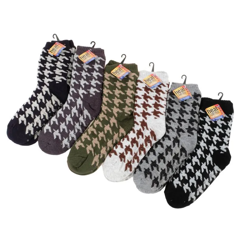 Socks Mens Heat Control Extra Thick Sherpa Lined Anti-Slip Crew Cut Pattern 6 Assorted Colours