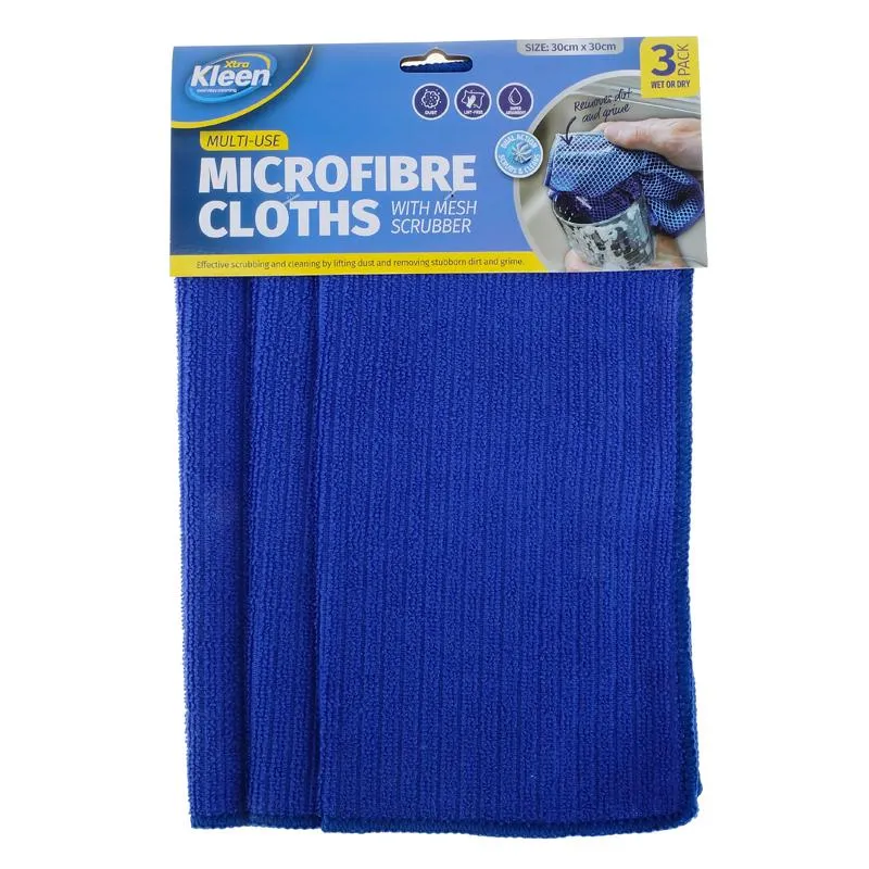 Kleen Microfibre Cleaning Cloth Grid Design 30cm x 30cm 3pk